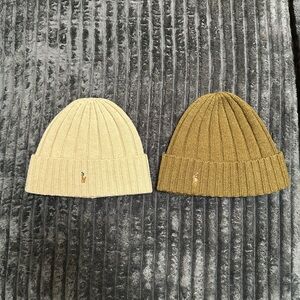 Polo Ralph Lauren Ribbed Knit Beanie - Pair (Cream & Olive)